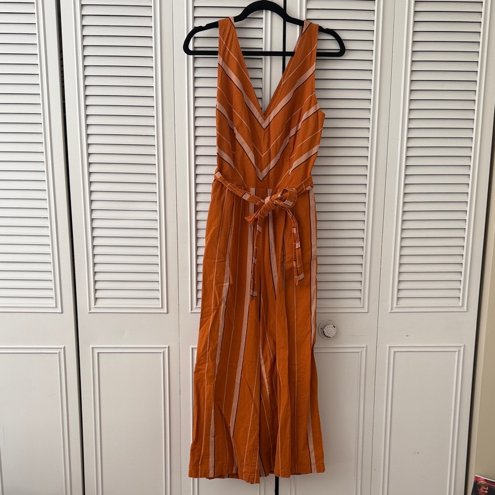 Striped Orange Jumpsuit with Belt